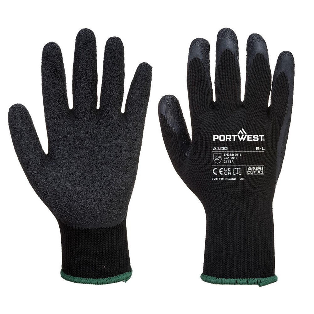 Portwest A100K8RL -  sz L Grip Glove - Latex - Black