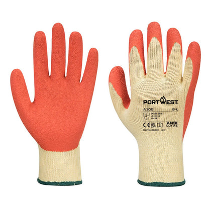 Portwest A100ORRL -  sz L Grip Glove - Latex - Orange