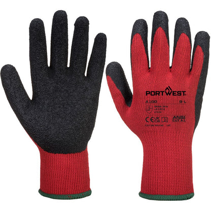 Portwest A100R8RXL -  sz XL Grip Glove - Latex - Red/Black