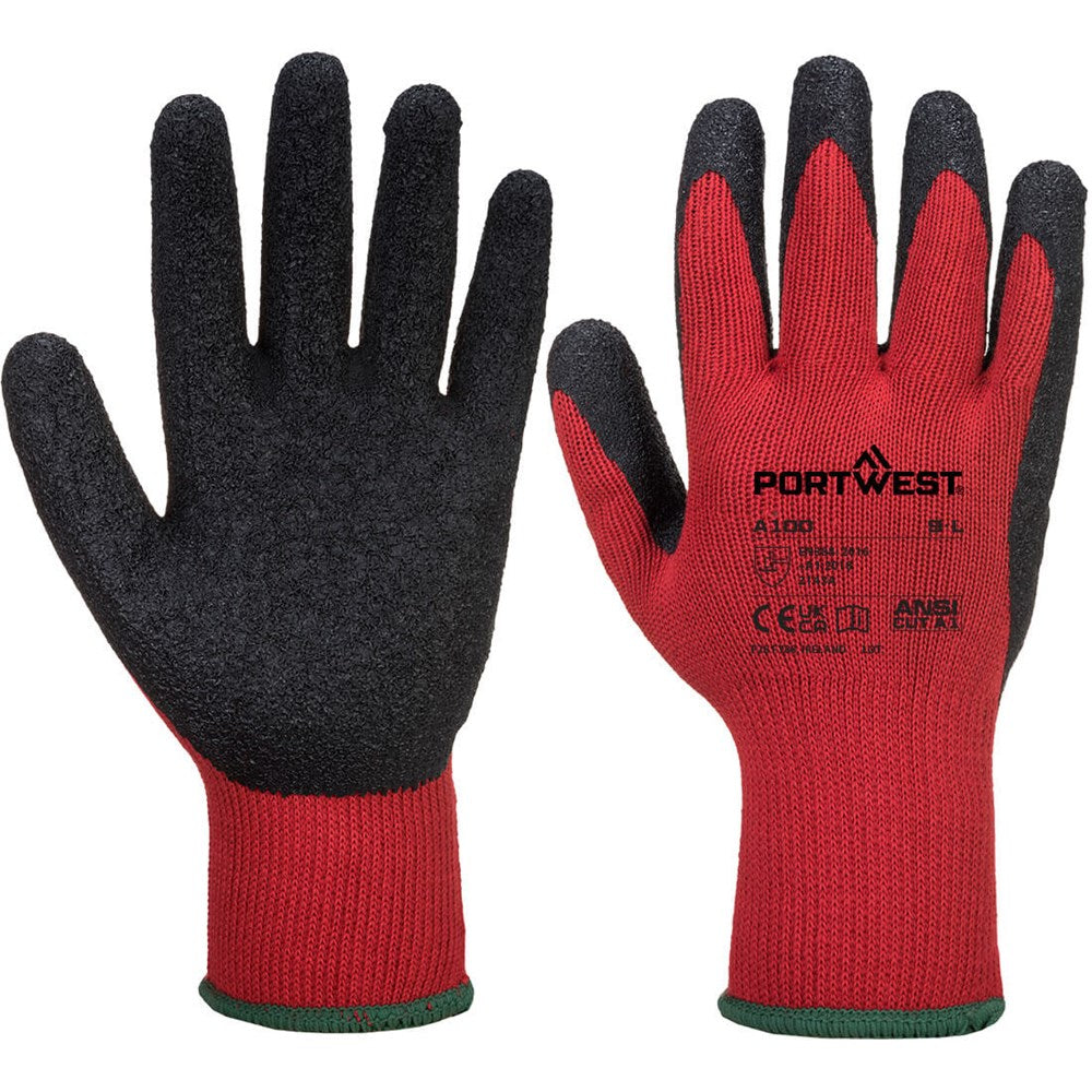 Portwest A100R8RL -  sz L Grip Glove - Latex - Red/Black