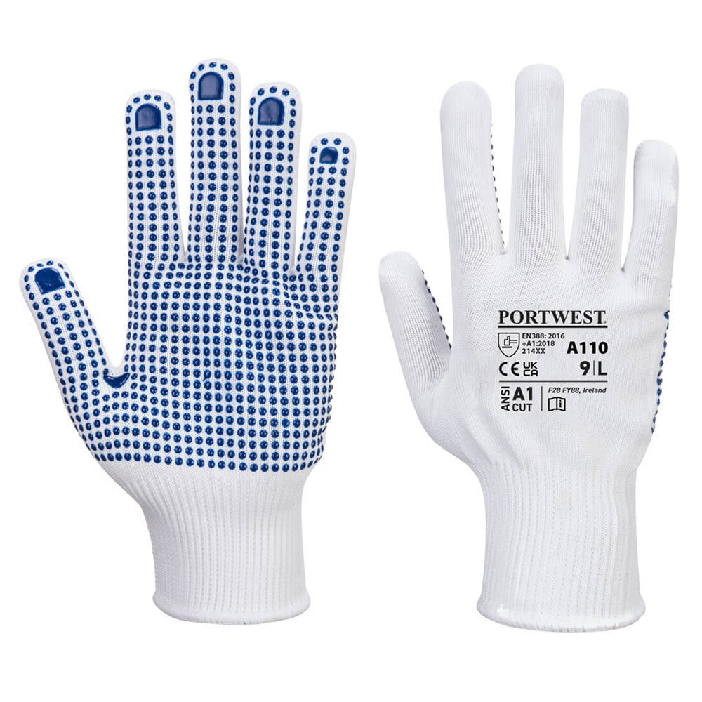 Portwest A110WBRL -  sz L Polka Dot Glove - White Blue