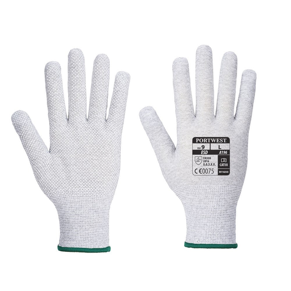 Portwest A196G6RM -  sz M Antistatic Micro Dot Glove - Grey/White