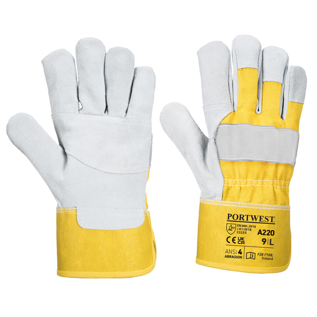 Portwest A220 - Yellow Sz XL Premium Chrome Rigger Glove Garden Builder