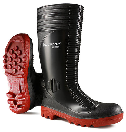 Dunlop - ACIFORT RIBBED BLACK SBP Safety Wellington Boot sz 12 - Black