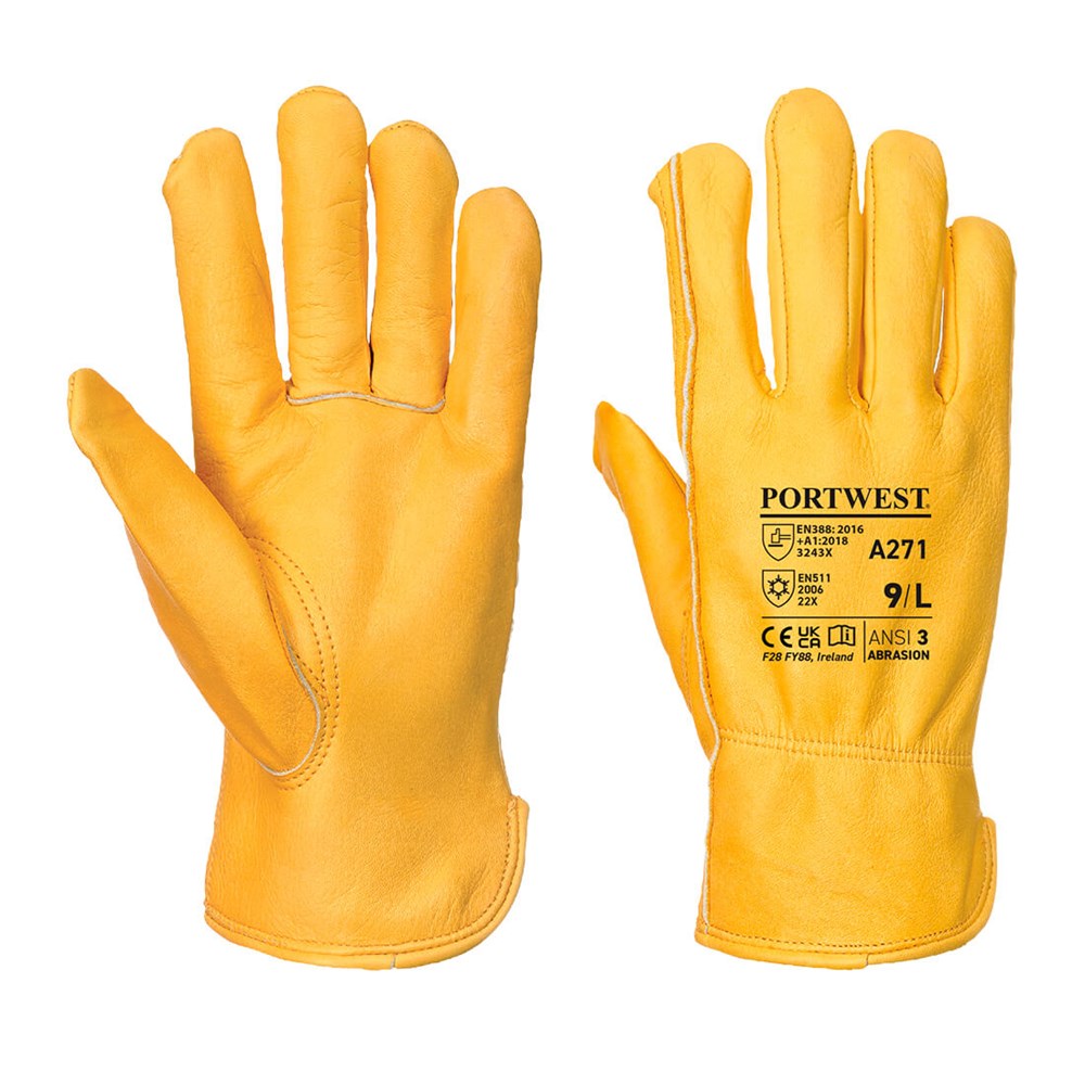 Portwest A271TARL -  sz L Lined Driver Glove - Tan
