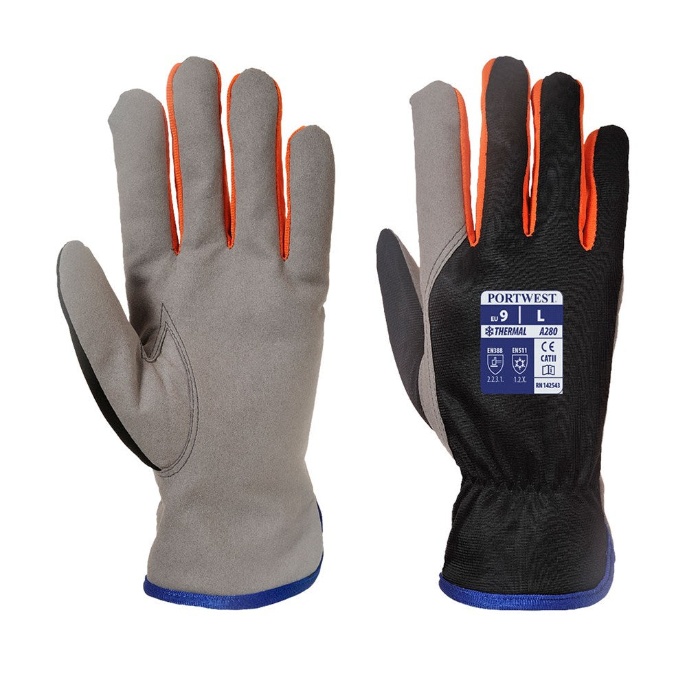 Portwest A280K1RL -  sz L Wintershield Glove - Black/Orange