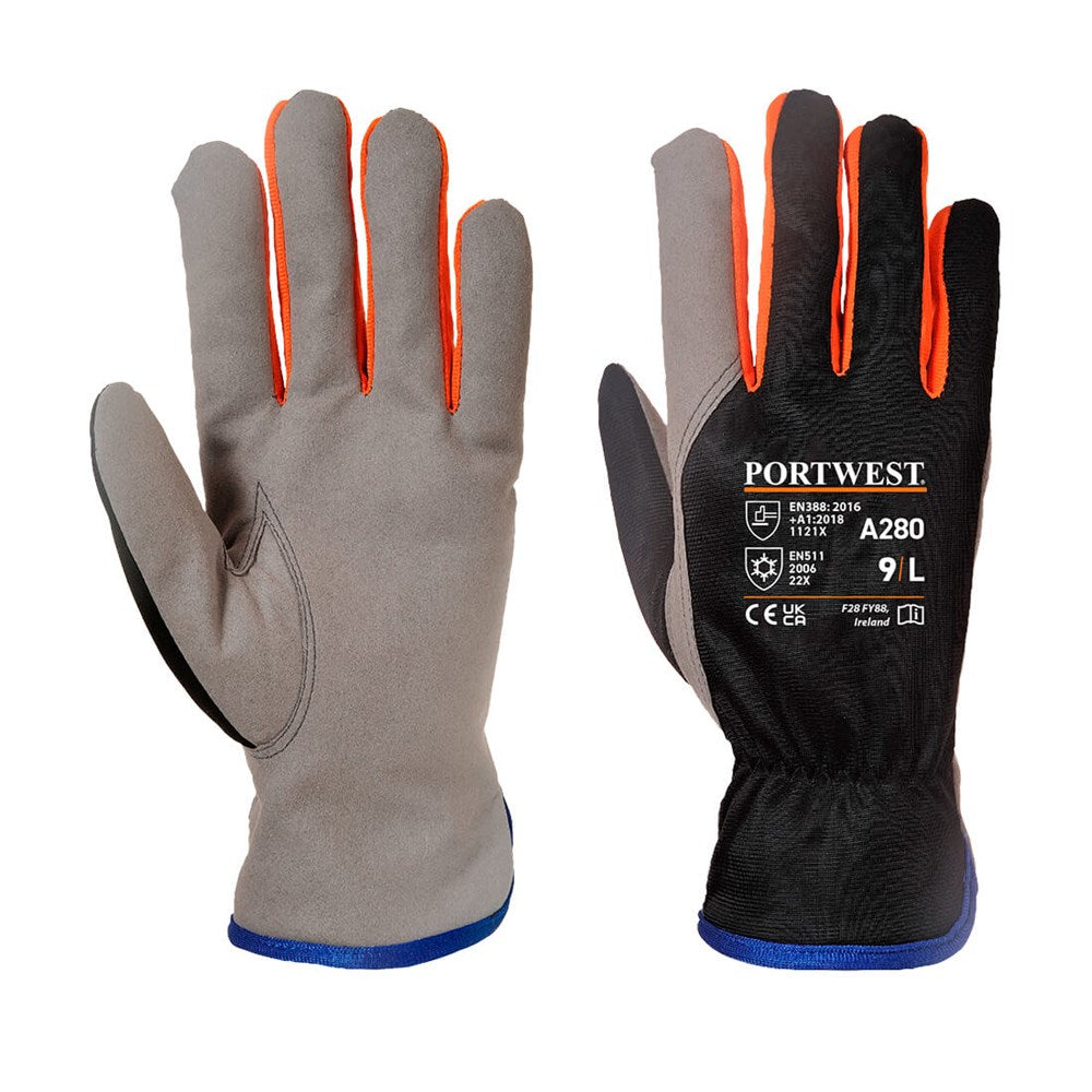 Portwest A280K1RL -  sz L Wintershield Glove - Black/Orange