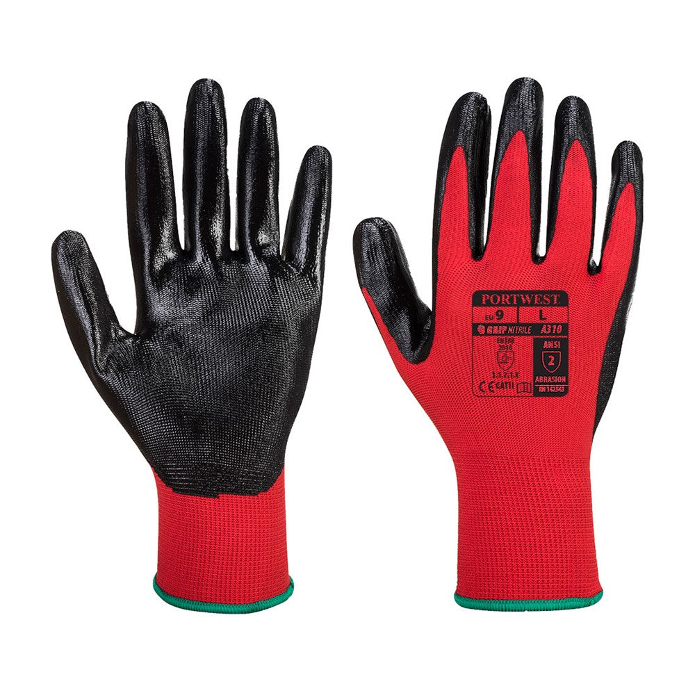 Portwest A310R8RL -  sz L Flexo Grip Nitrile Glove - Red/Black