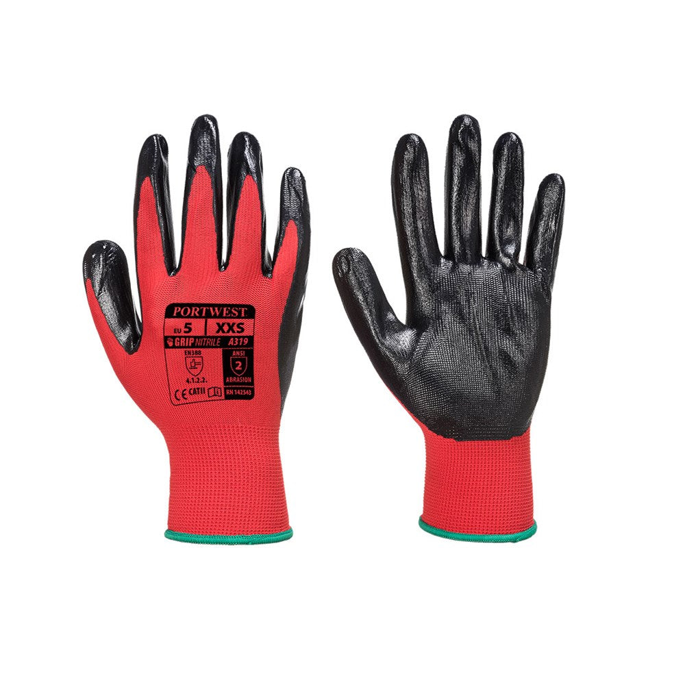 Portwest A319R8RXL -  sz XL Flexo Grip Nitrile Glove (with retail bag) - Red/Black