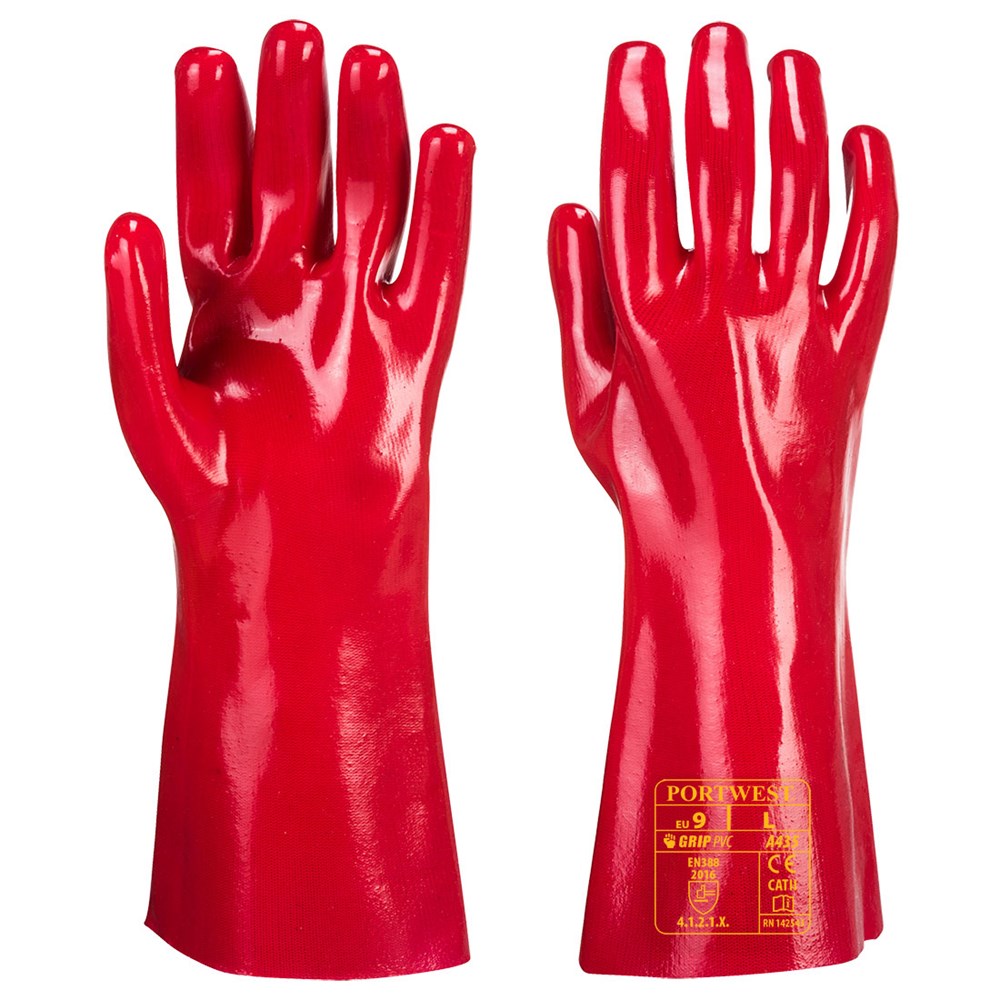 Portwest A435RERXL -  sz XL PVC Gauntlet - A435 Red