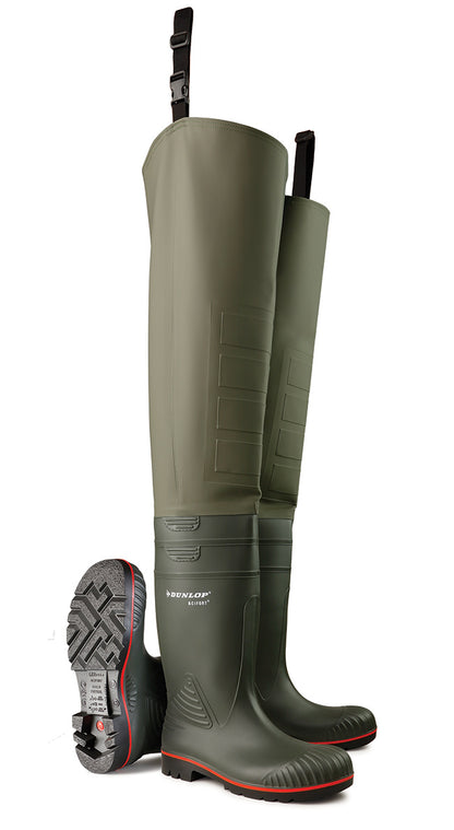 Dunlop - ACIFORT THIGH WADER Full Safety Toe Capped Green All Sizes