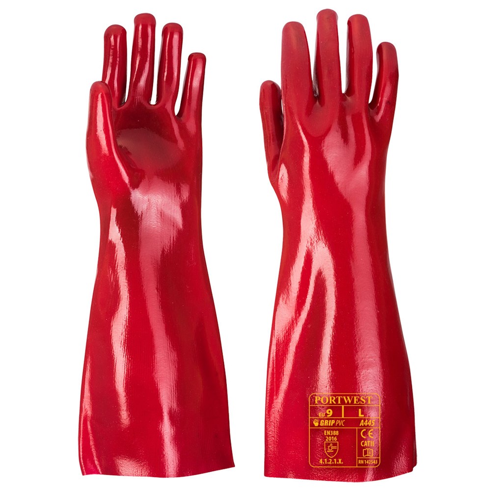 Portwest A445RERXL -  sz XL PVC Gauntlet - A445 Red