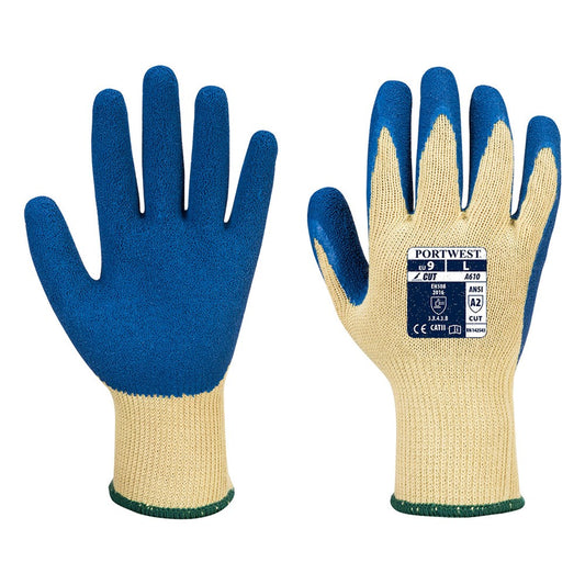 Portwest A610YBLL -  sz L LR Latex Grip Glove - Yellow/Blue