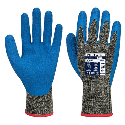Portwest A611K4RS -  sz S Aramid HR Cut Latex Glove - Black/Blue