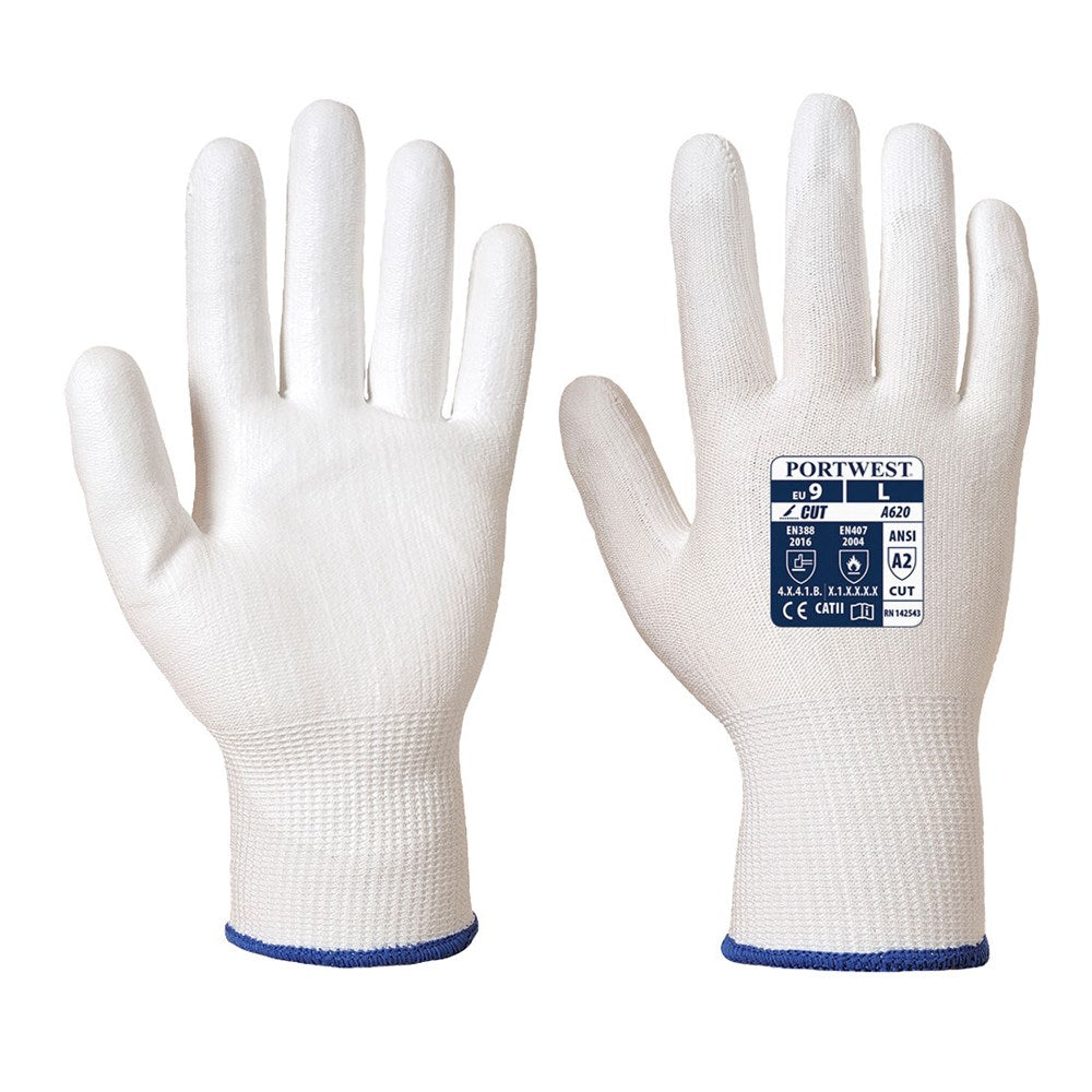 Portwest A620W6RS -  sz S LR Cut PU Palm Glove - White