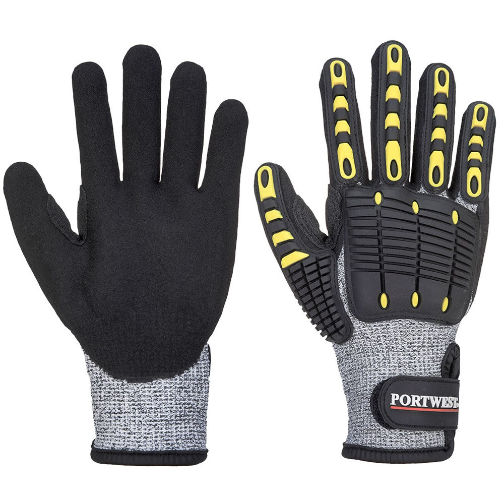 Portwest A722G8RL -  sz L Anti Impact Cut Resistant Glove - Grey/Black