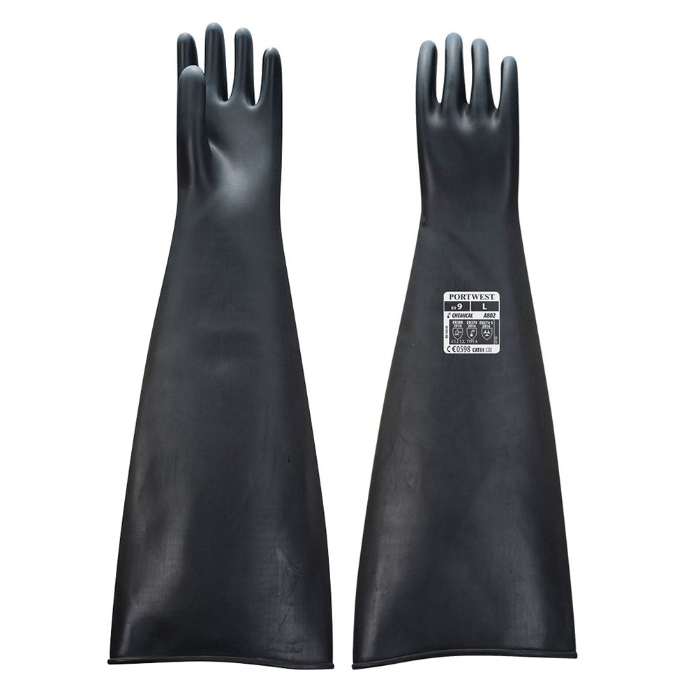 Portwest A803BKRL -  sz L Heavyweight Latex Rubber Gauntlet 600mm - Black