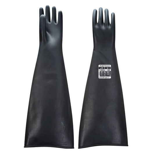 Portwest A803BKRXL -  sz XL Heavyweight Latex Rubber Gauntlet 600mm - Black