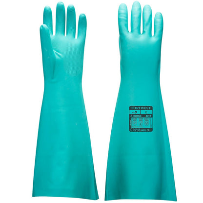 Portwest A813GNRL -  sz L Extended Length Nitrile Gauntlet - Green