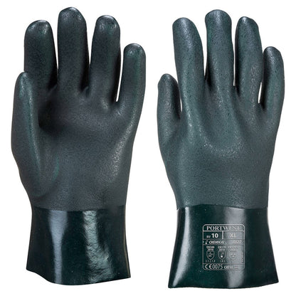 Portwest A827GNRXL -  sz XL Double Dipped PVC Gauntlet 27cm - Green