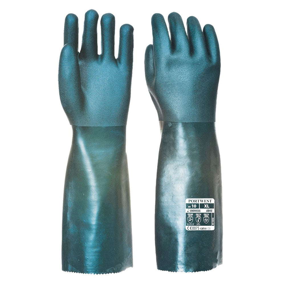 Portwest A845GNRXL -  sz XL Double Dipped PVC Gauntlet 45cm - Green