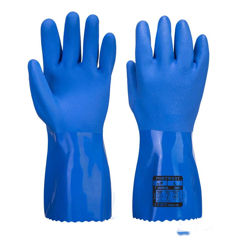 Portwest A881BLUL -  sz L Marine Ultra PVC Chem Gauntlet - Blue