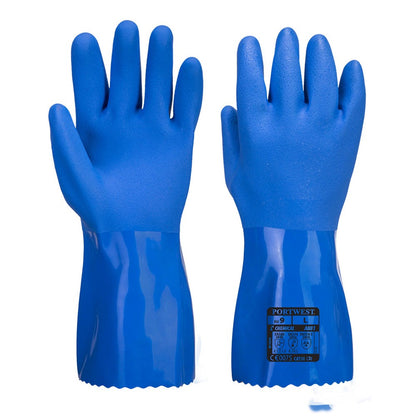 Portwest A881BLUM -  sz M Marine Ultra PVC Chem Gauntlet - Blue
