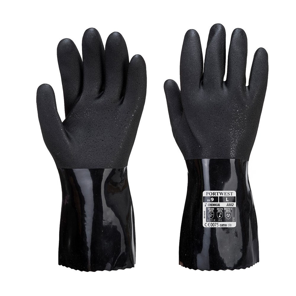 Portwest A882BKRL -  sz L ESD PVC Chemical Gauntlet - Black