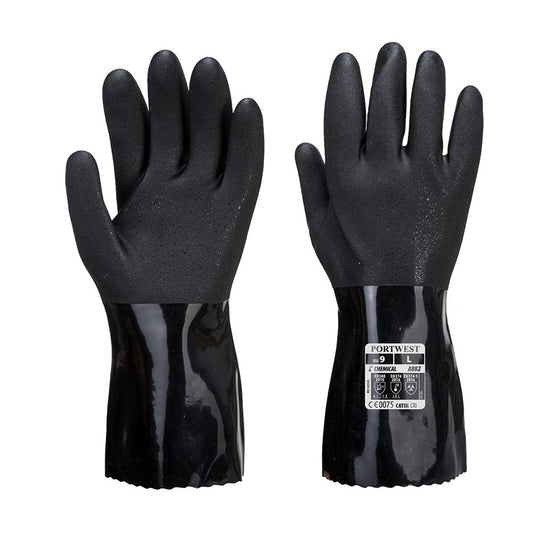 Portwest A882BKRL -  sz L ESD PVC Chemical Gauntlet - Black