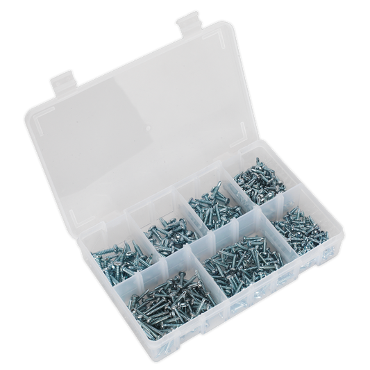 SEALEY - AB060SDS Self Drilling Screw Assortment 500pc Pan Head Phillips Zinc