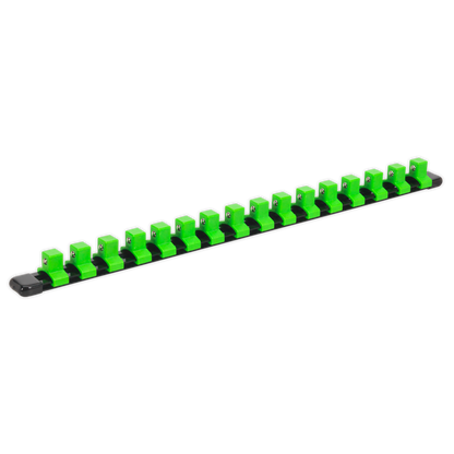 SEALEY - AK27054HV Socket Retaining Rail with 16 Clips 1/2"Sq Drive - Hi-Vis Green