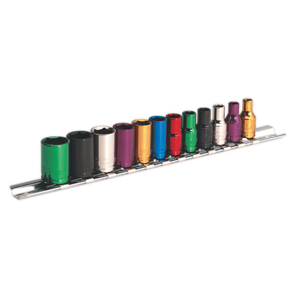 SEALEY - AK282 Multi-Coloured Socket Set 12pc 1/4"Sq Drive 6pt WallDrive� Metric