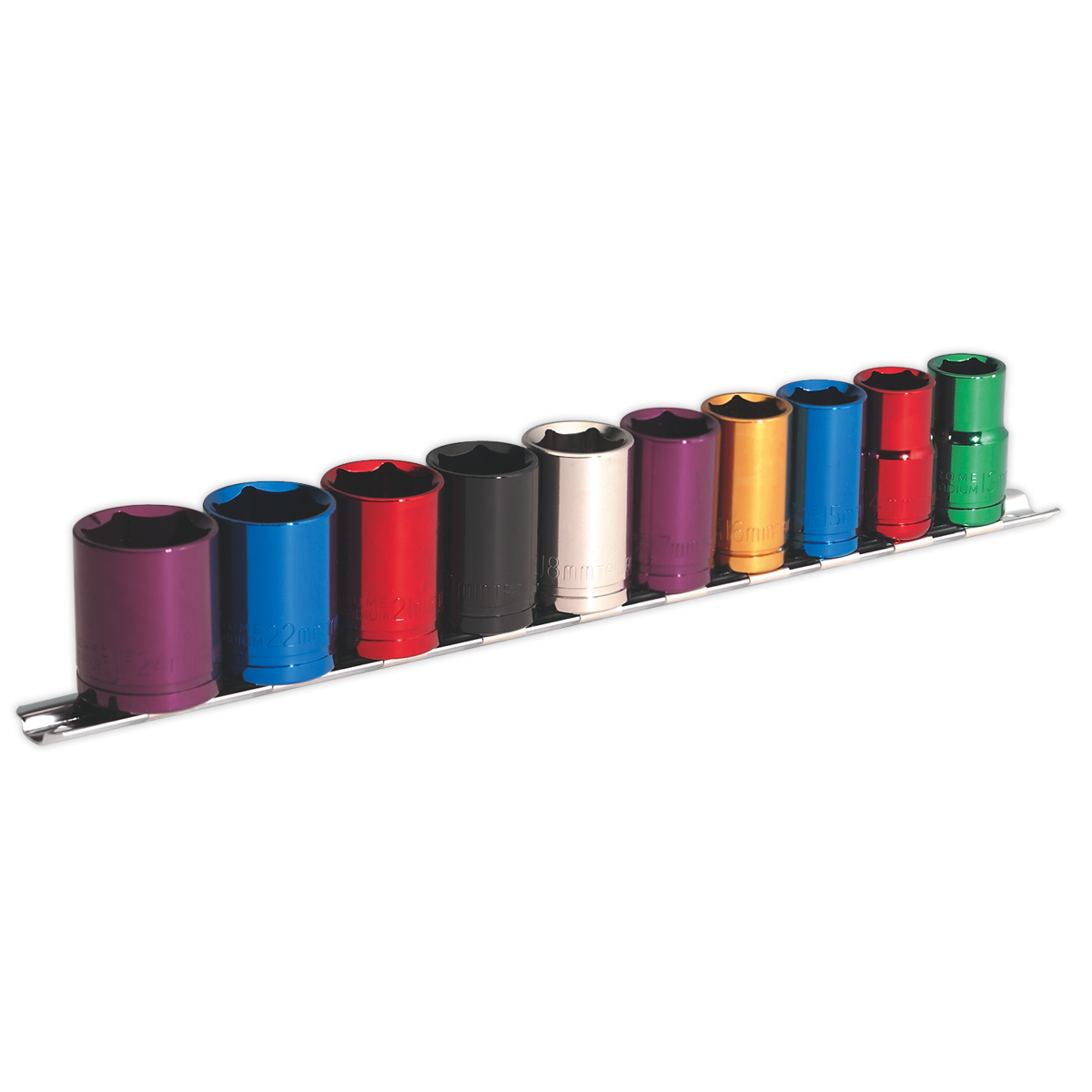 SEALEY - AK288 Multi-Coloured Socket Set 10pc 1/2"Sq Drive WallDrive� Metric