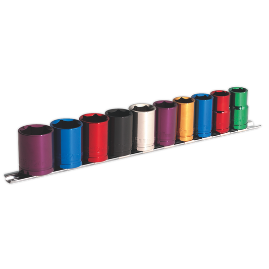 SEALEY - AK288 Multi-Coloured Socket Set 10pc 1/2"Sq Drive WallDrive� Metric