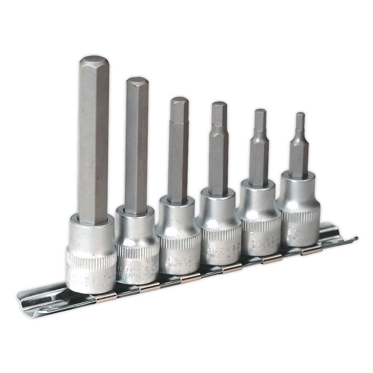 SEALEY - AK6209 Hex Socket Bit Set with Rail 6pc 3/8"Sq Drive Metric