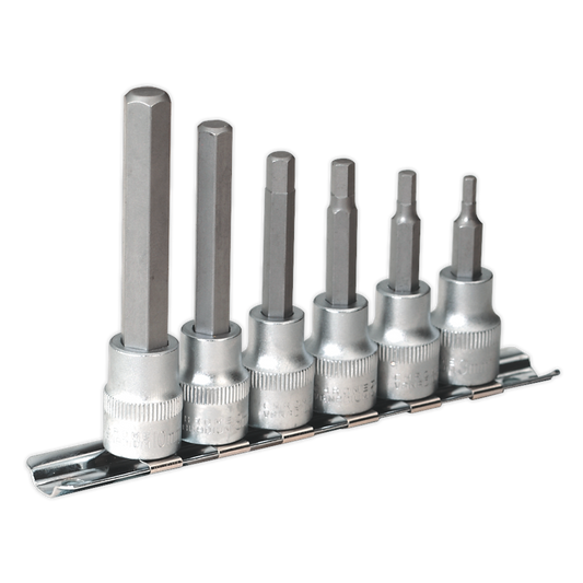 SEALEY - AK6209 Hex Socket Bit Set with Rail 6pc 3/8"Sq Drive Metric