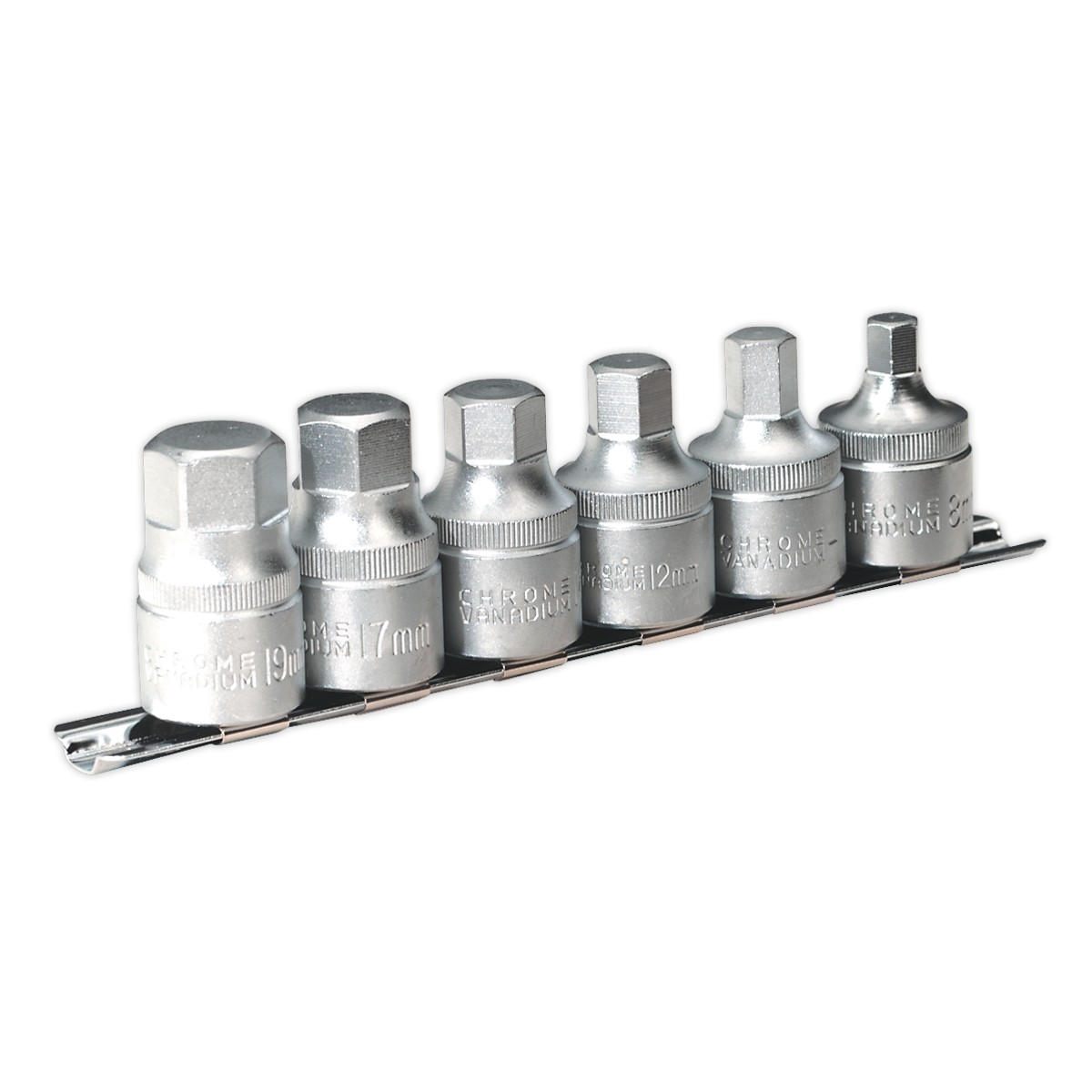 SEALEY - AK6561 Hex Socket Bit Set with Rail 6pc Stubby 1/2"Sq Drive Metric