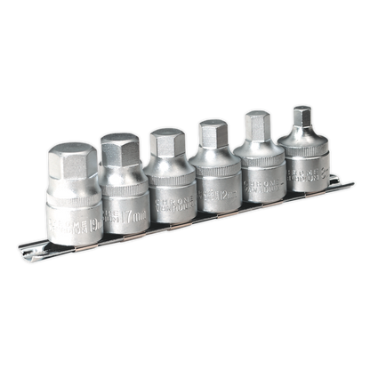 SEALEY - AK6561 Hex Socket Bit Set with Rail 6pc Stubby 1/2"Sq Drive Metric
