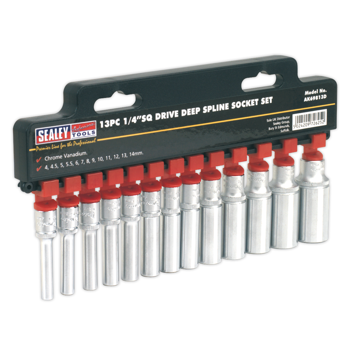 SEALEY - AK69813D Socket Set 13pc Deep 1/4"Sq Drive Total Drive�