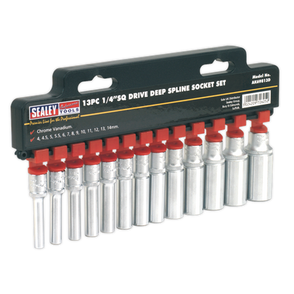 SEALEY - AK69813D Socket Set 13pc Deep 1/4"Sq Drive Total Drive�