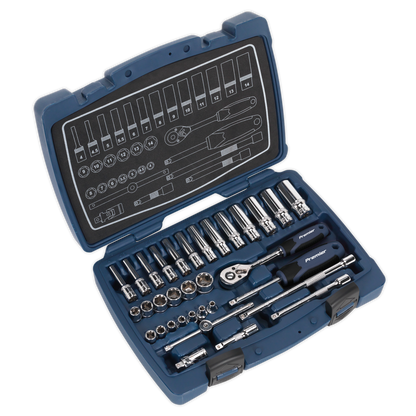 SEALEY - AK8990 Socket Set 33pc 1/4"Sq Drive 6pt WallDrive� Metric