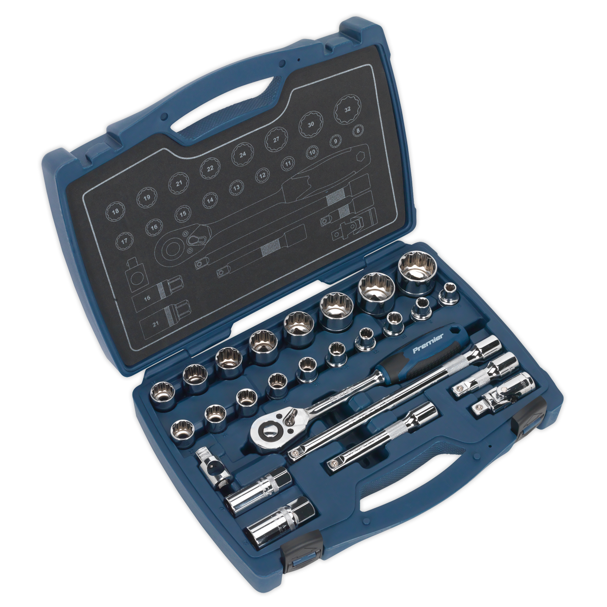 SEALEY - AK8995 Socket Set 26pc 1/2"Sq Drive 12pt WallDrive� Metric