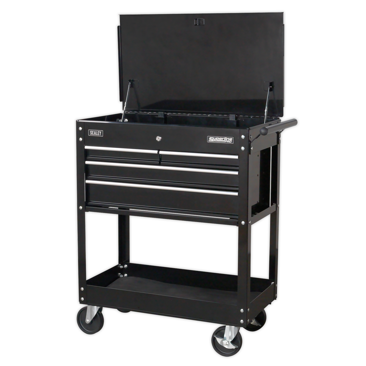 SEALEY - AP850MB Heavy-Duty Mobile Tool & Parts Trolley with 4 Drawers & Lockable Top - Black