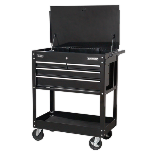 SEALEY - AP850MB Heavy-Duty Mobile Tool & Parts Trolley with 4 Drawers & Lockable Top - Black