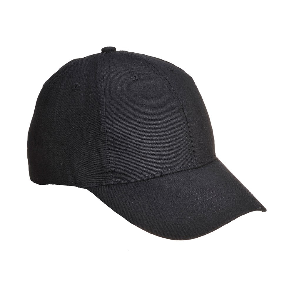 Portwest B010BKR -  sz 0 Six Panel Baseball Cap - Black