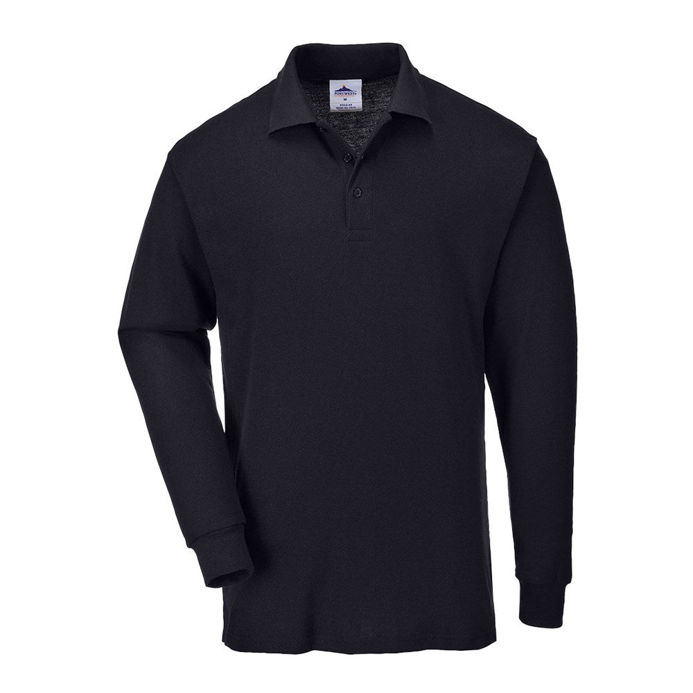 Portwest B212BKRS -  sz S Genoa Long Sleeved Polo Shirt Workwear - Black