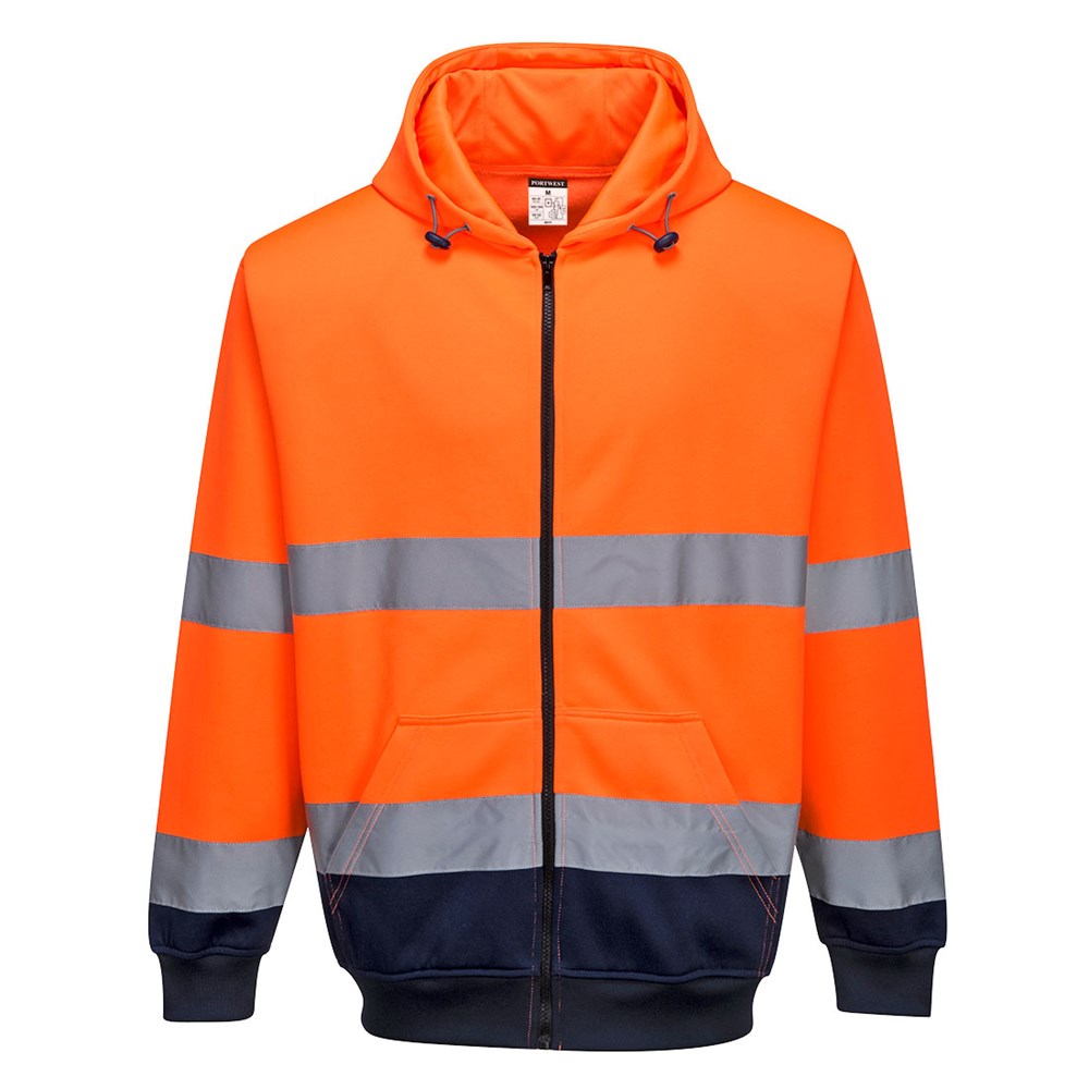 Portwest B317ONRXXXL -  sz 3XL Two-Tone Zip Front Hoodie - Orange/Navy