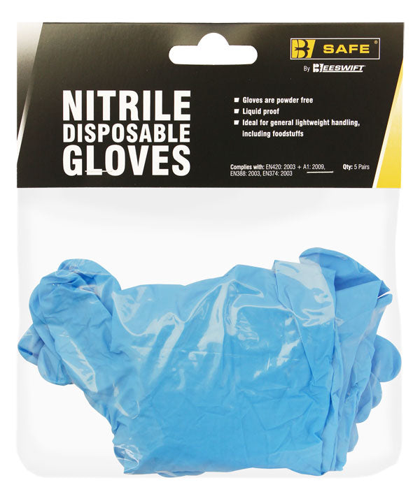 NITRILE DISPOSABLE GLOVE PACK OF 5 PAIRS BLUE XL