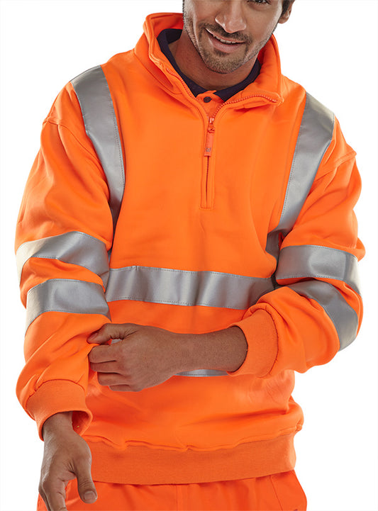 BEESWIFT ESSENTIAL QUARTER ZIP SWEATSHIRT HI-VIS JUMPER ORANGE XL