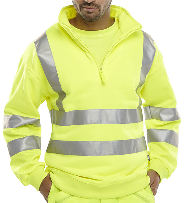 BEESWIFT ESSENTIAL QUARTER ZIP SWEATSHIRT HI-VIS JUMPER SATURN YELLOW S